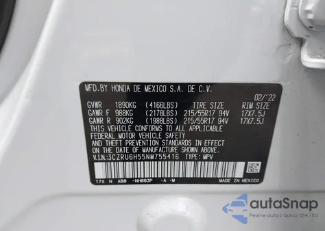 2022 Honda Hr-V Awd Ex z USA, uszkodzony, nr VIN 3CZRU6H55NM755416